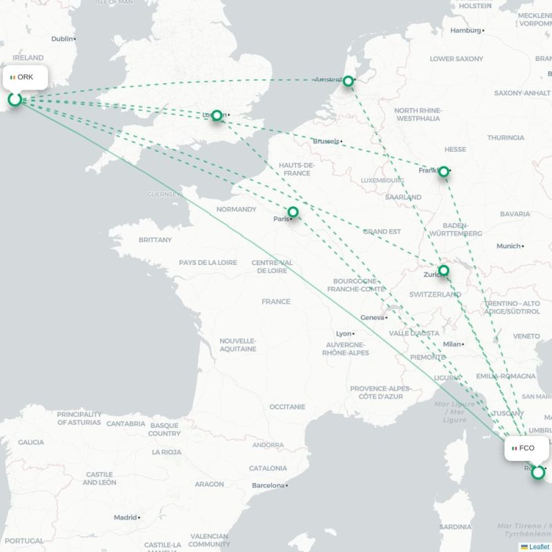 ORK - FCO route map