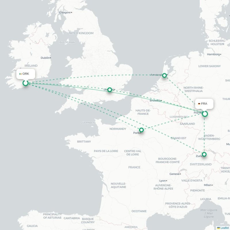 ORK - FRA route map