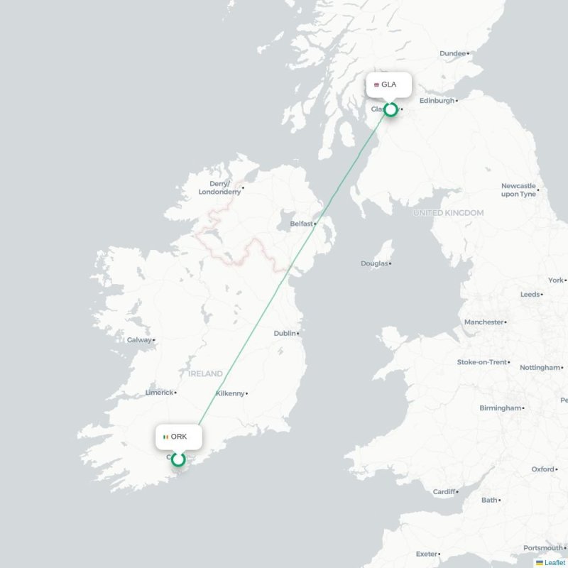 ORK - GLA route map