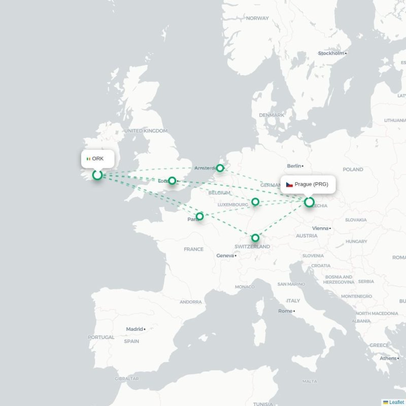 ORK - PRG route map