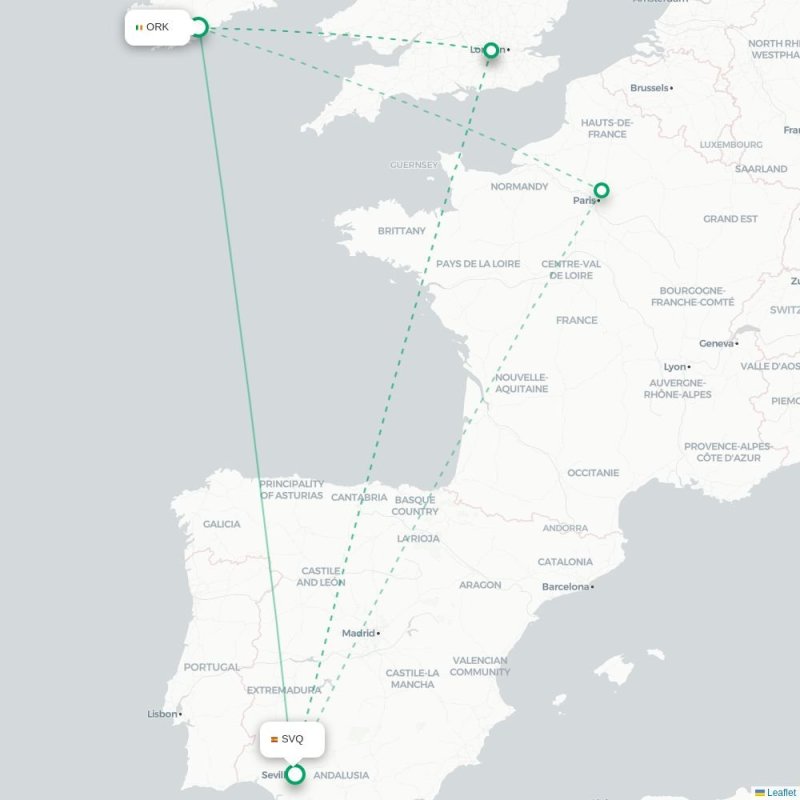 ORK - SVQ route map