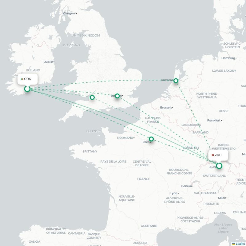 ORK - ZRH route map