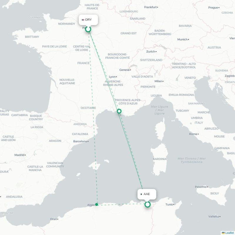 ORY - AAE route map
