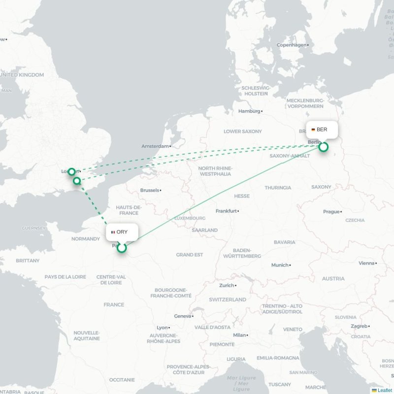 ORY - BER route map