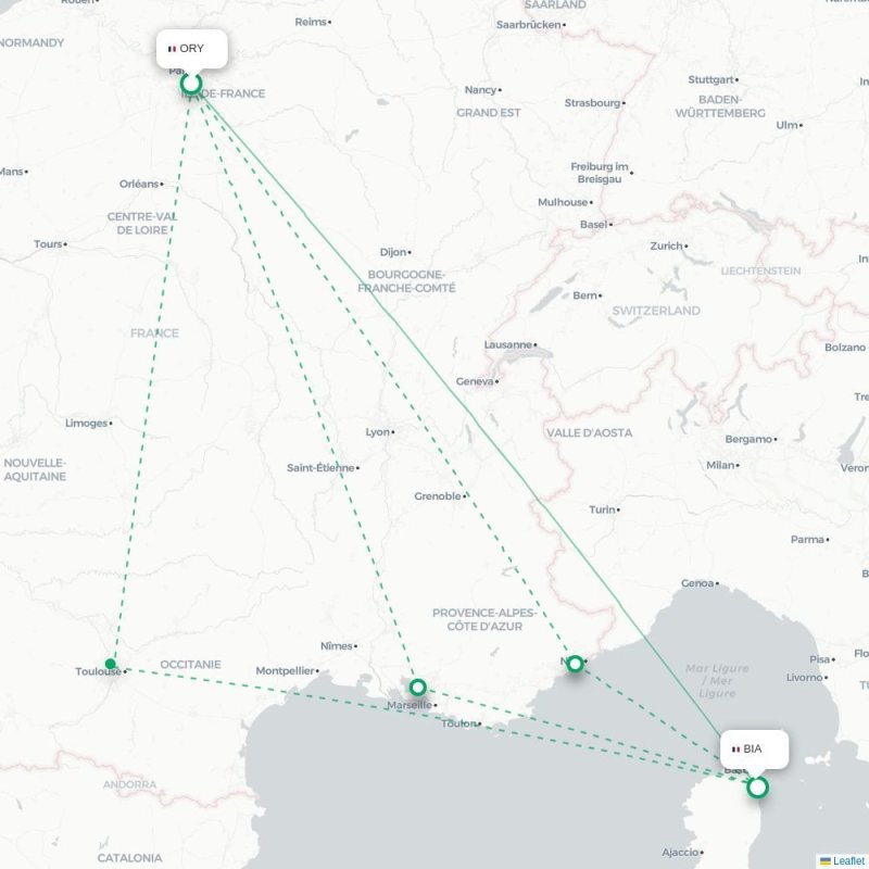 ORY - BIA route map