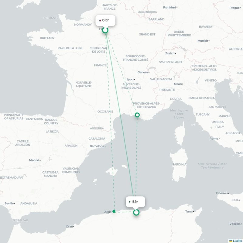 ORY - BJA route map