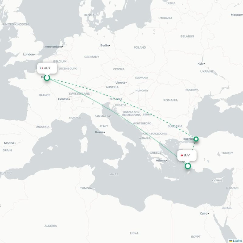 ORY - BJV route map