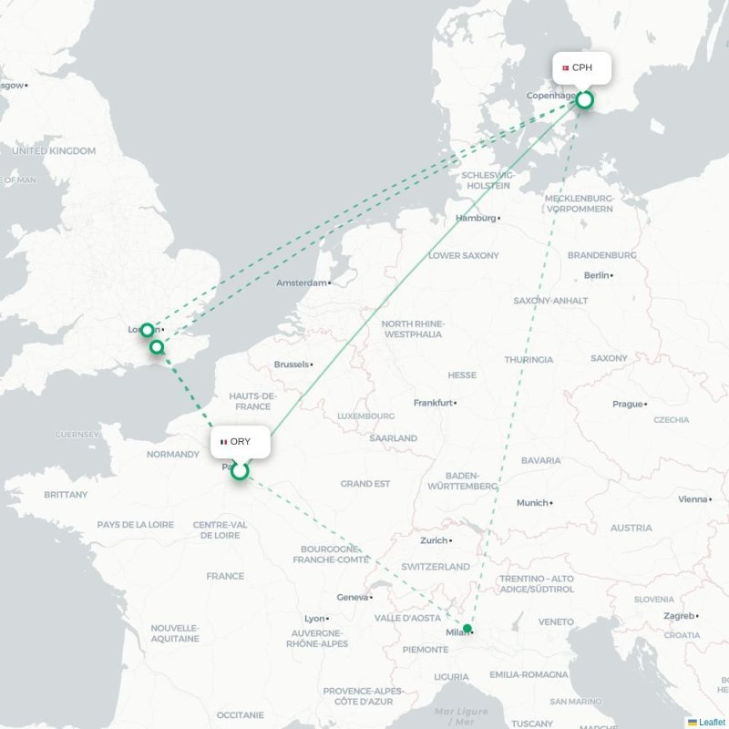 ORY - CPH route map