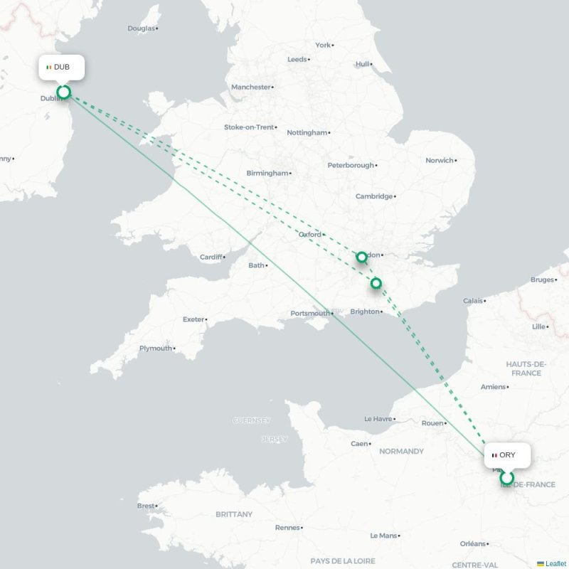 ORY - DUB route map