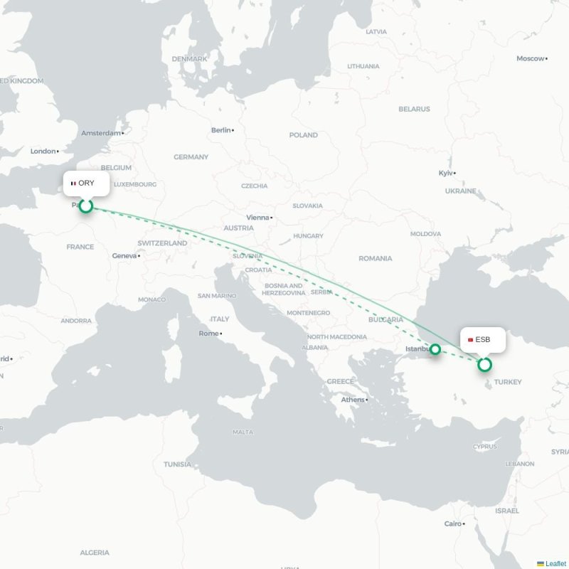 ORY - ESB route map