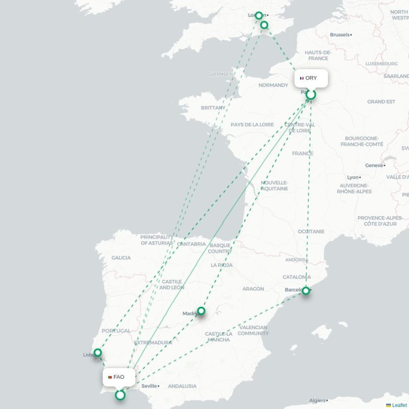 ORY - FAO route map