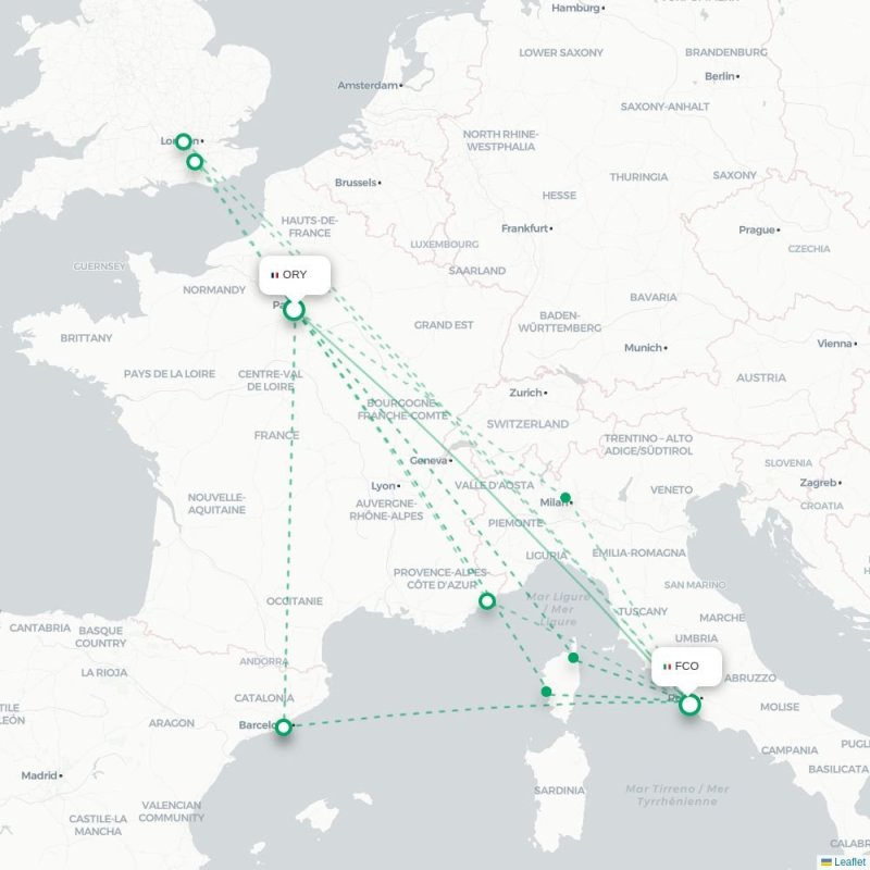 ORY - FCO route map