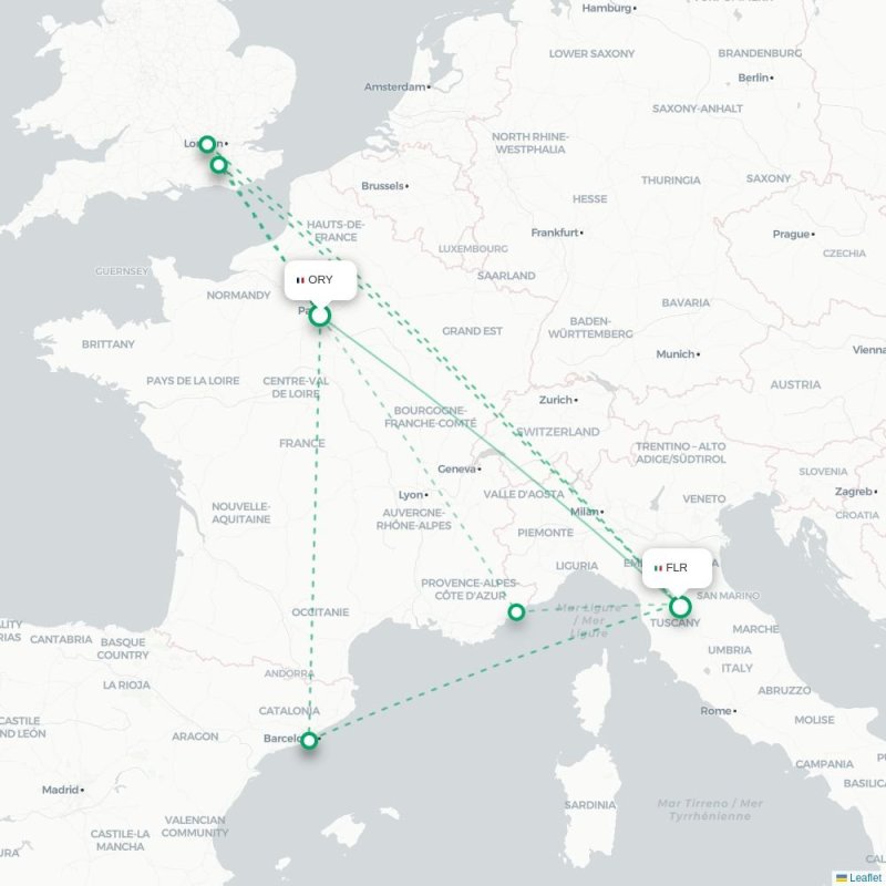 ORY - FLR route map