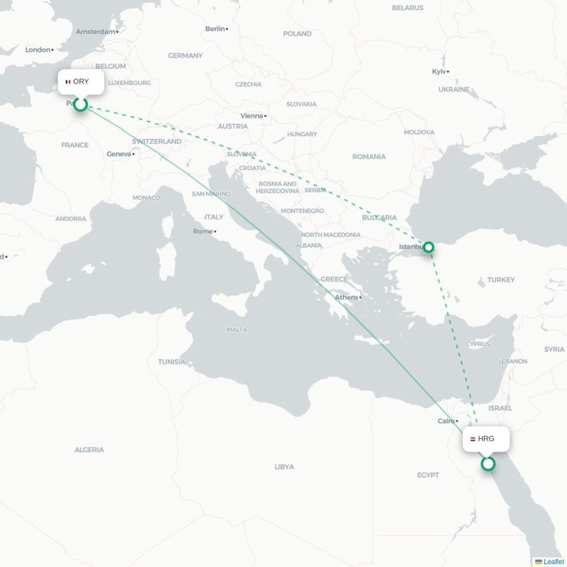 ORY - HRG route map