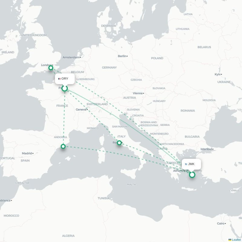 ORY - JMK route map