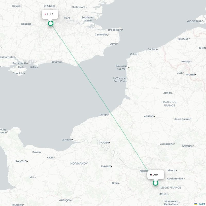ORY - LHR route map