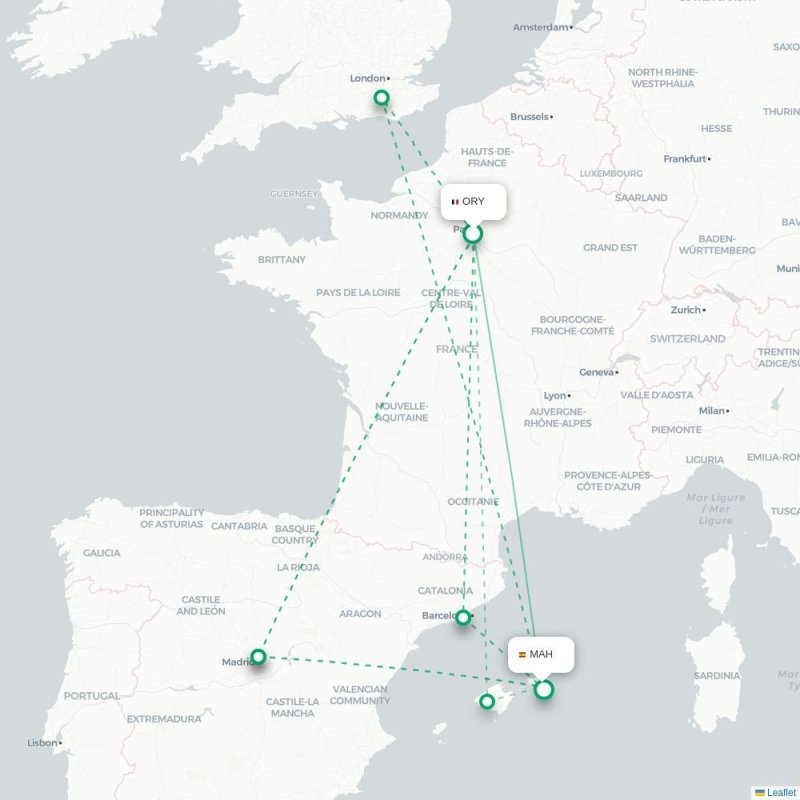 ORY - MAH route map