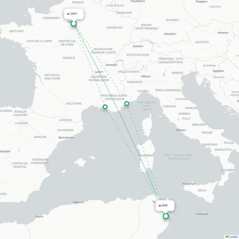 ORY - MIR route map
