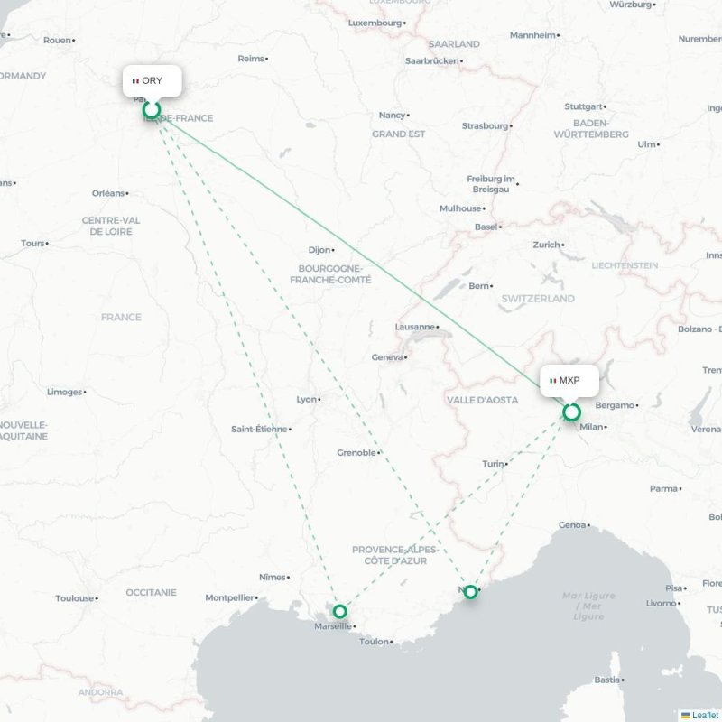 ORY - MXP route map