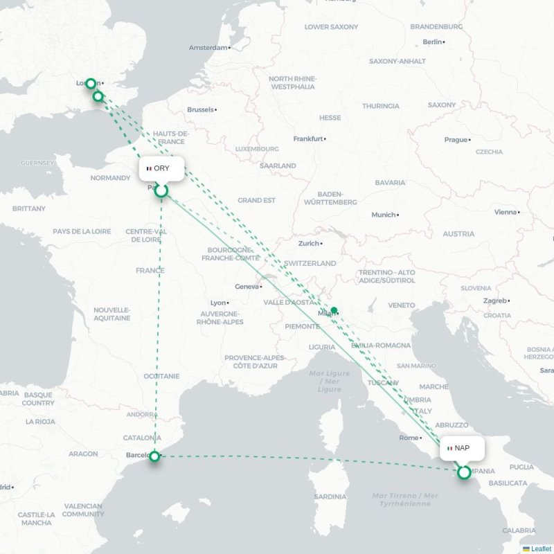 ORY - NAP route map