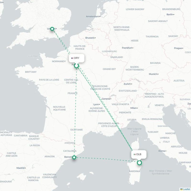 ORY - OLB route map