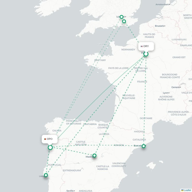 ORY - OPO route map