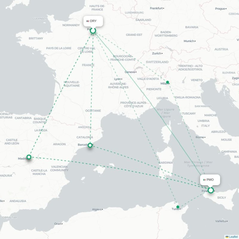ORY - PMO route map