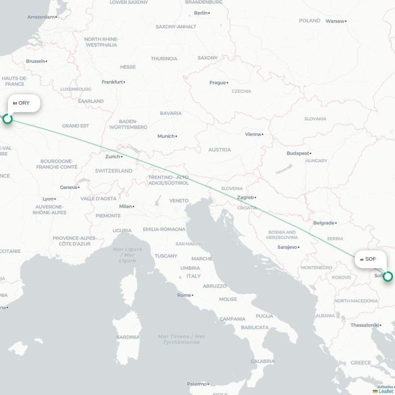 ORY - SOF route map