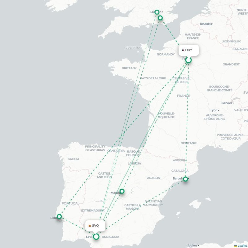ORY - SVQ route map