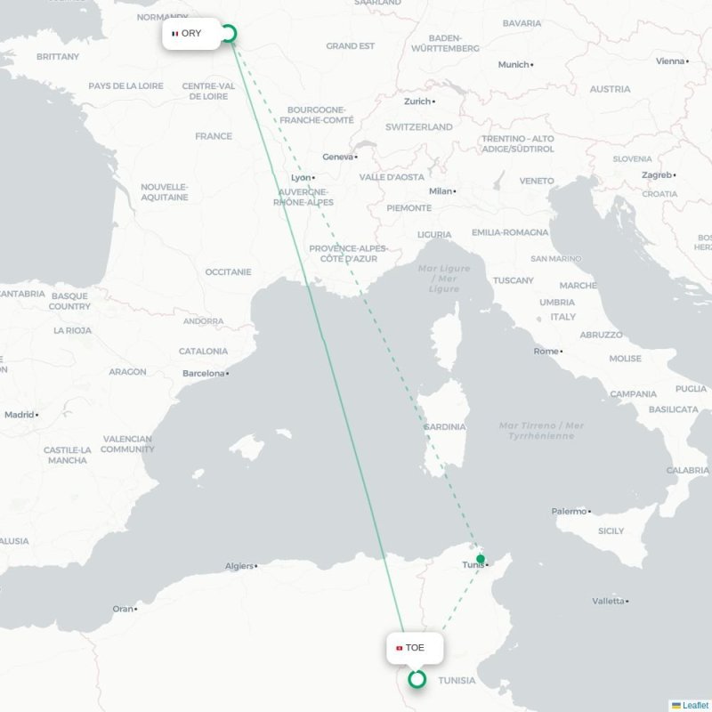 ORY - TOE route map