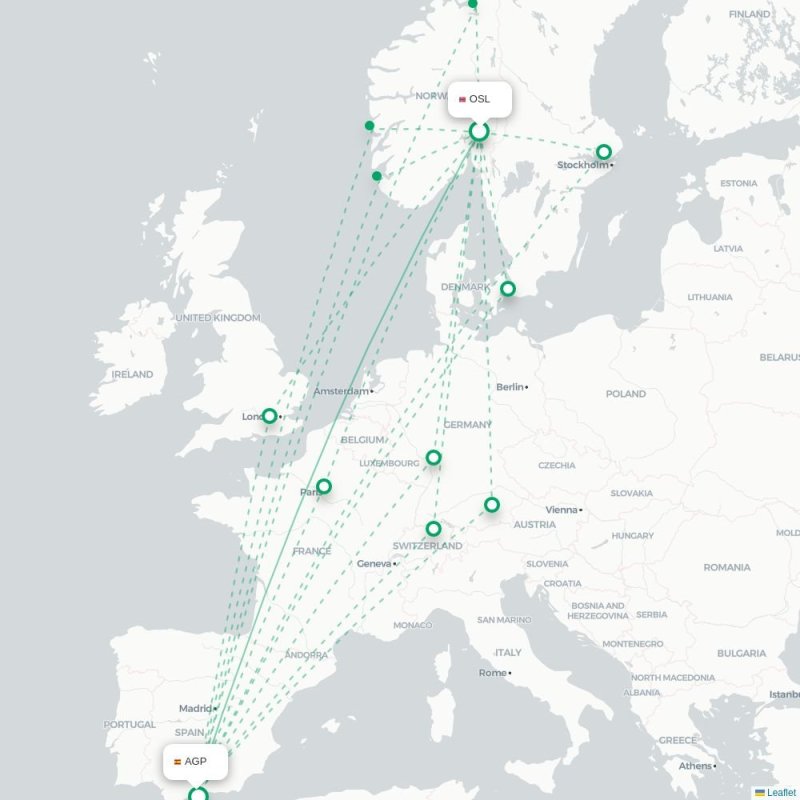 OSL - AGP route map