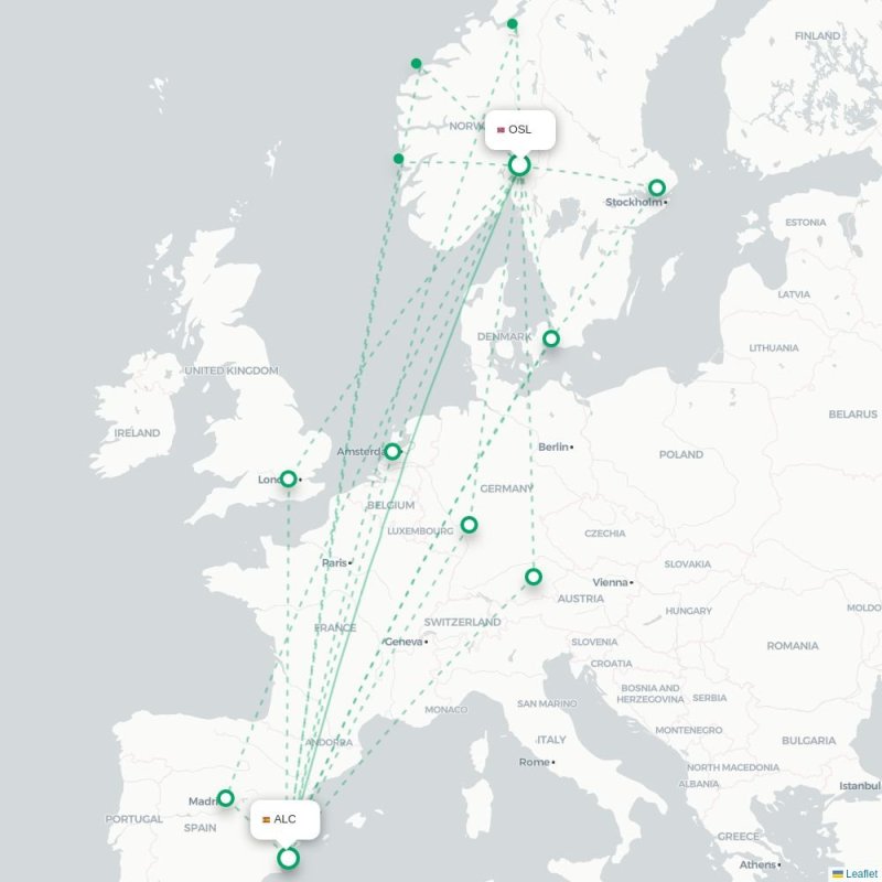 OSL - ALC route map