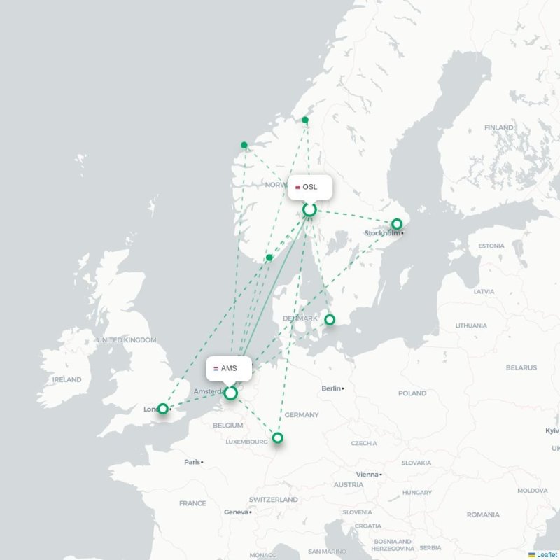 OSL - AMS route map