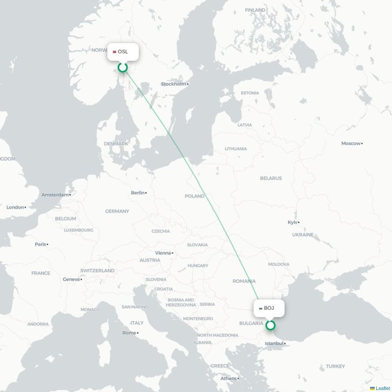 OSL - BOJ route map