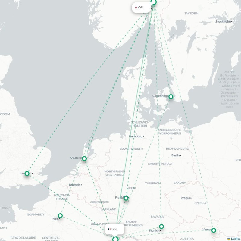 OSL - BSL route map
