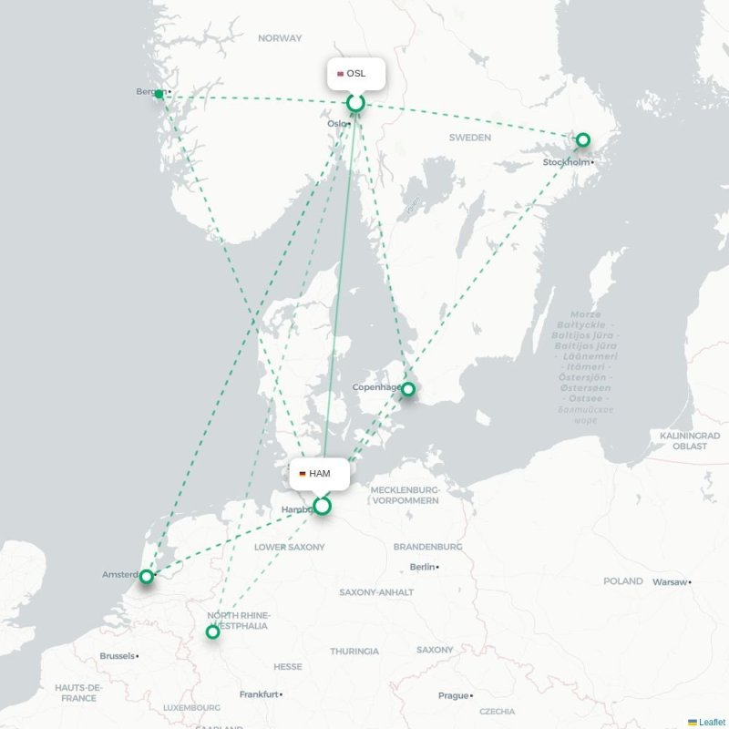 OSL - HAM route map