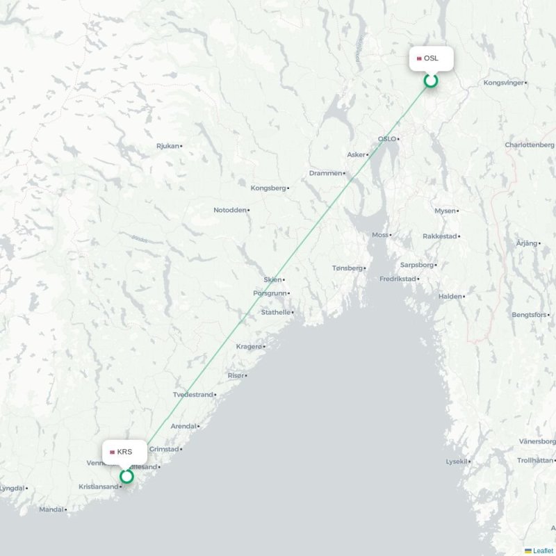 OSL - KRS route map