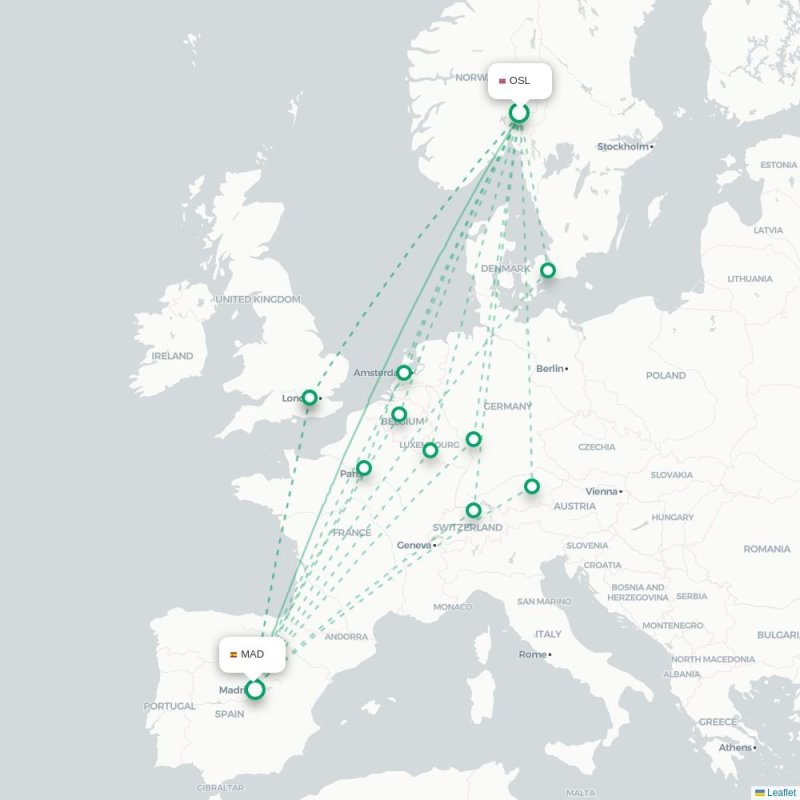 OSL - MAD route map