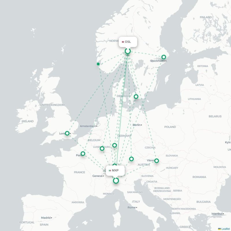 OSL - MXP route map
