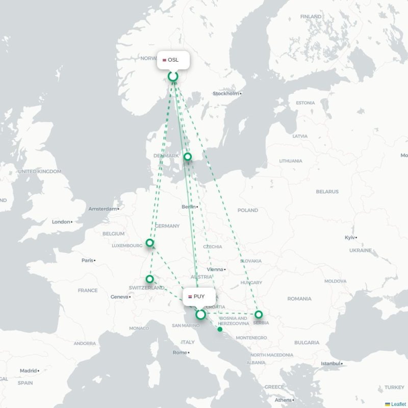 OSL - PUY route map