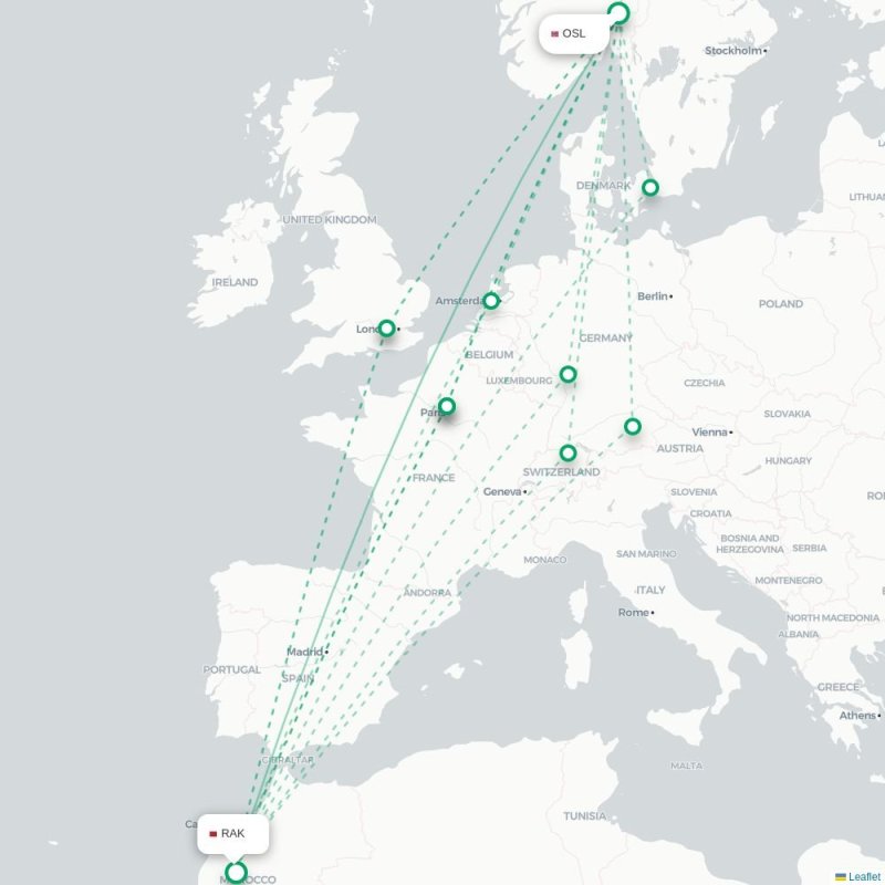 OSL - RAK route map