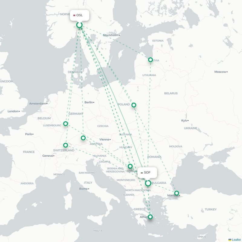 OSL - SOF route map
