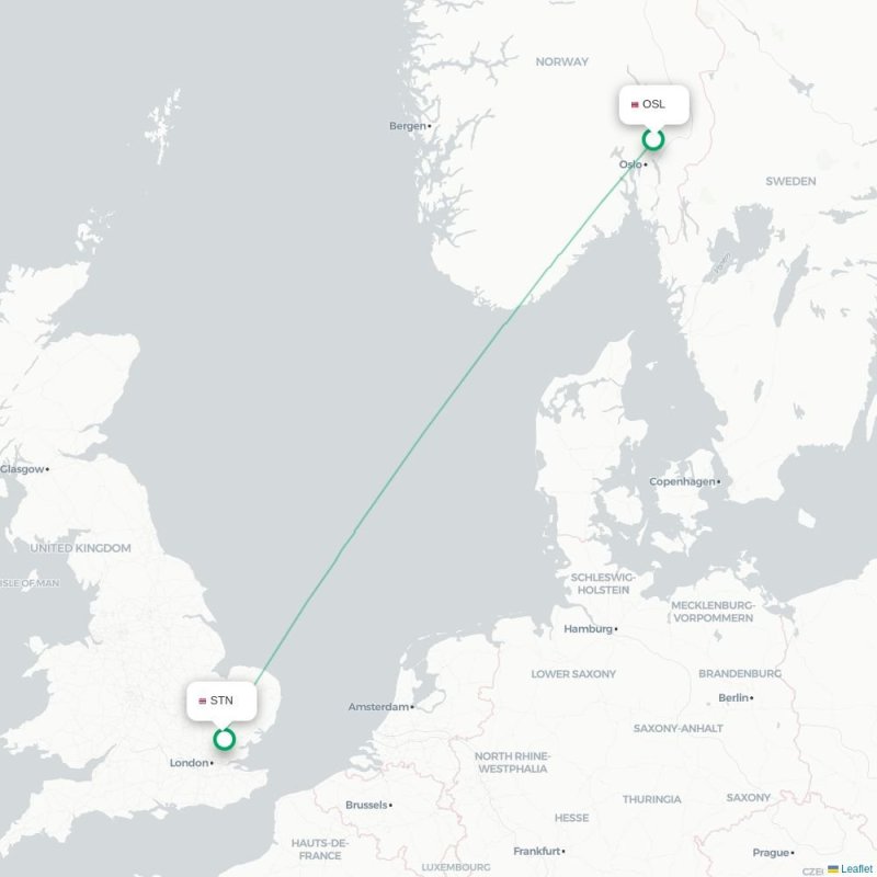 OSL - STN route map