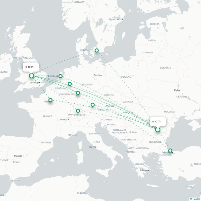 OTP - BHX route map