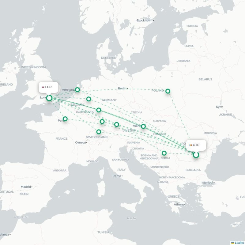 OTP - LHR route map