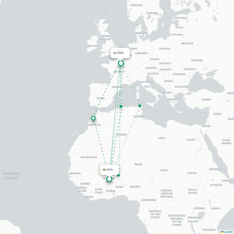 OUA - CDG route map