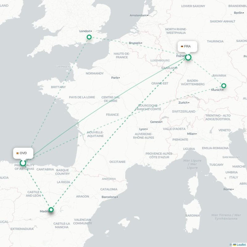 OVD - FRA route map