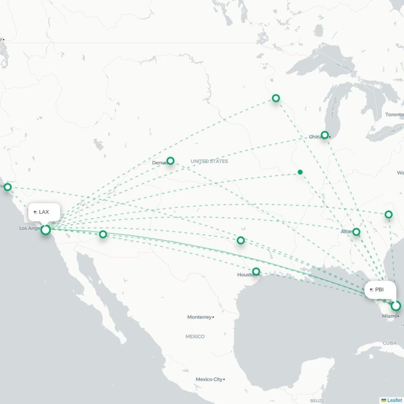 PBI - LAX route map