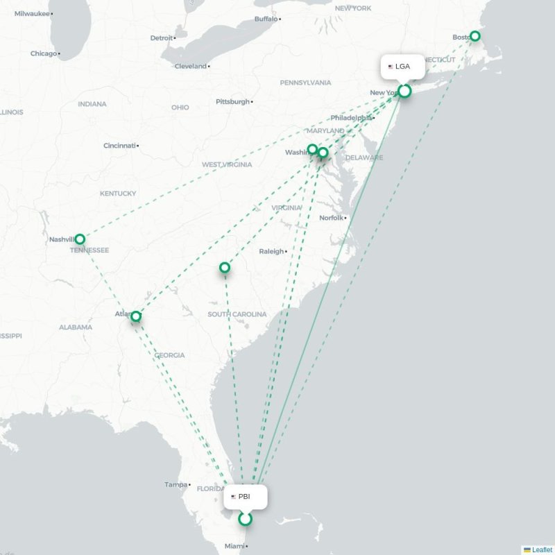 PBI - LGA route map