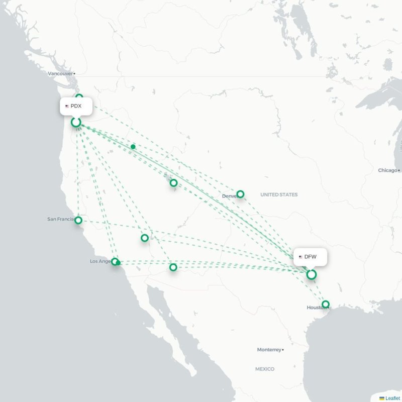 PDX - DFW route map